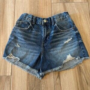 ZARA Girls Distressed Denim Cut-Off Shorts Blue Frayed Hem Size 14-15Y